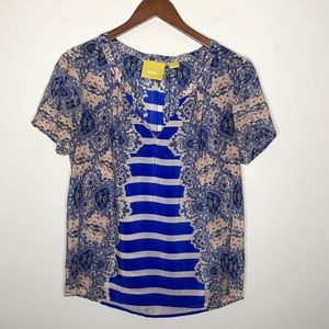 Anthropologie Maeve Paisley Stripe 100% Silk S